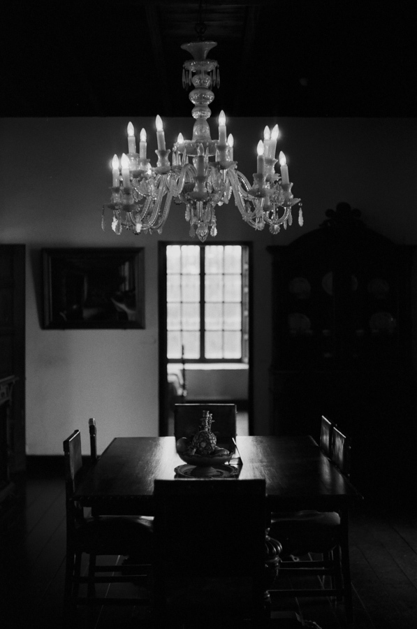 Dining room with a chandelier
