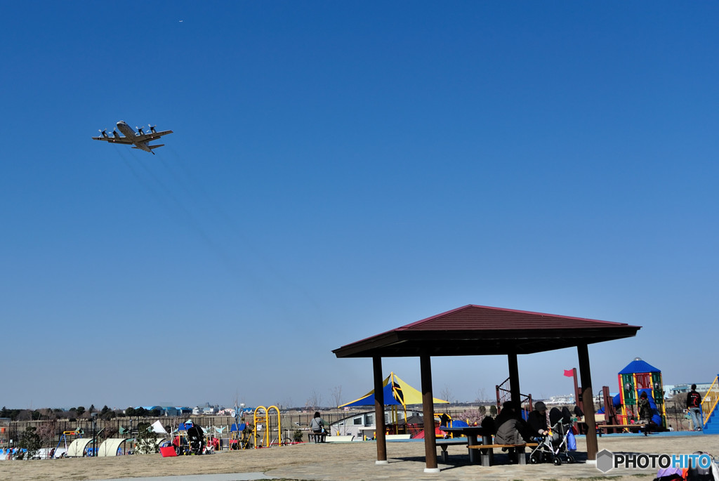 飛行機の見える公園