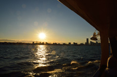 船上から眺める横浜港の夕景