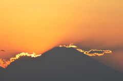 燃ゆる富士　日没の余韻