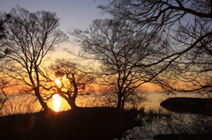 入り江の夕焼け