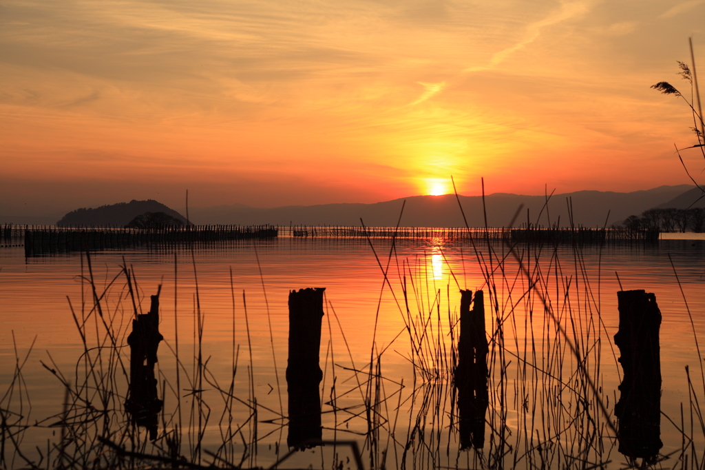 びわ湖の夕暮れ