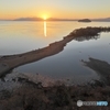 渇水の琵琶湖夕景