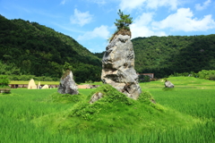 田んぼの奇岩