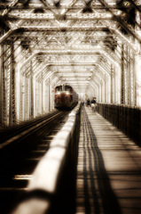 列車と人が渡る橋