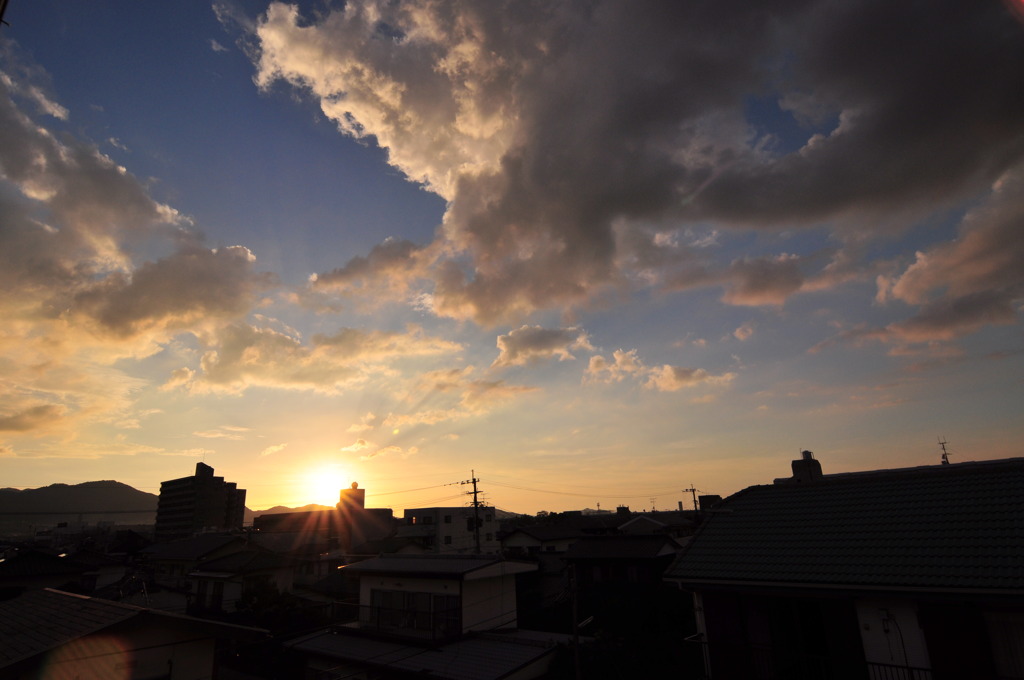 家からの夕日