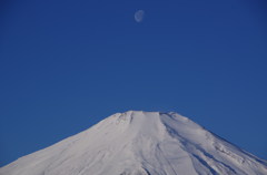 富士の頭上の月