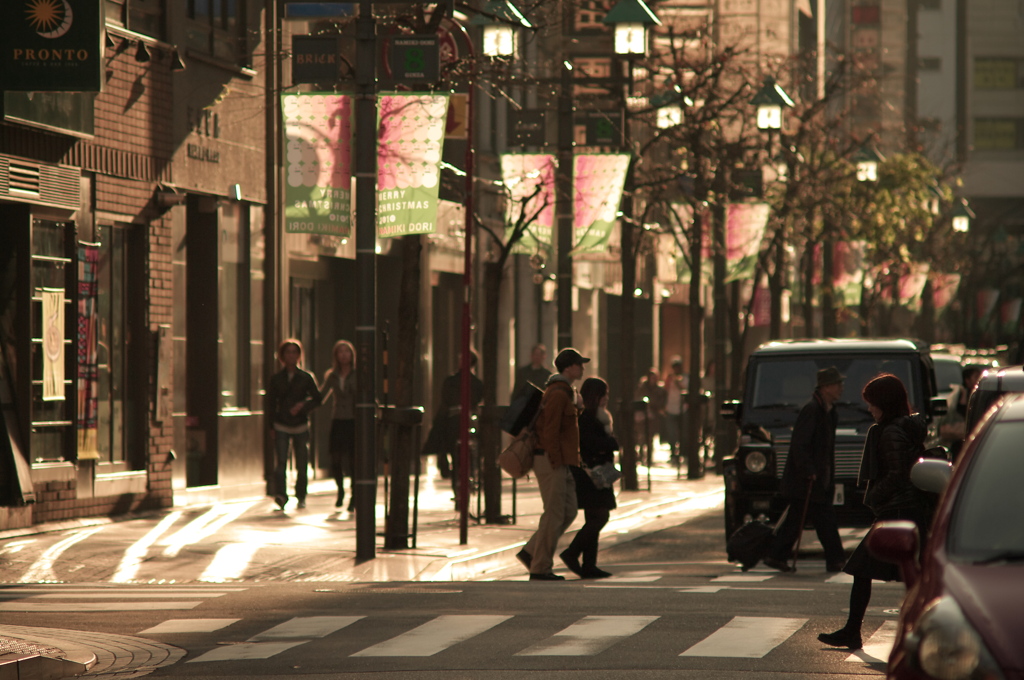 a street under warm sunlight