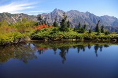 鏡池から槍穂高連峰