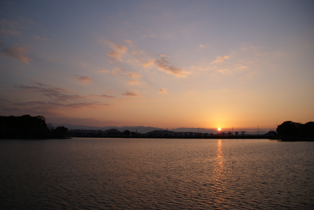 夕暮れの池
