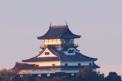 朝の犬山城「鯱鉾に鳥」