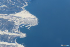 雪で真っ白な増毛町