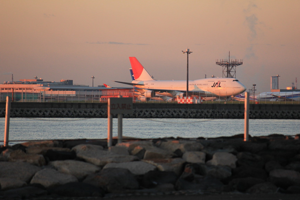 羽田空港の朝焼け