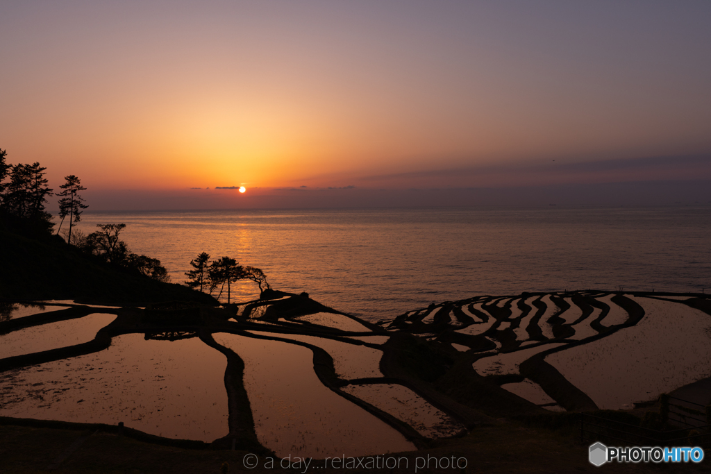 白米千枚田の夕景