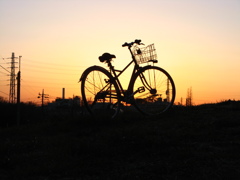 夕焼けと自転車