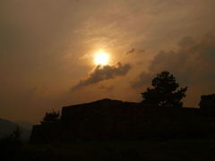 夕日と竹田城