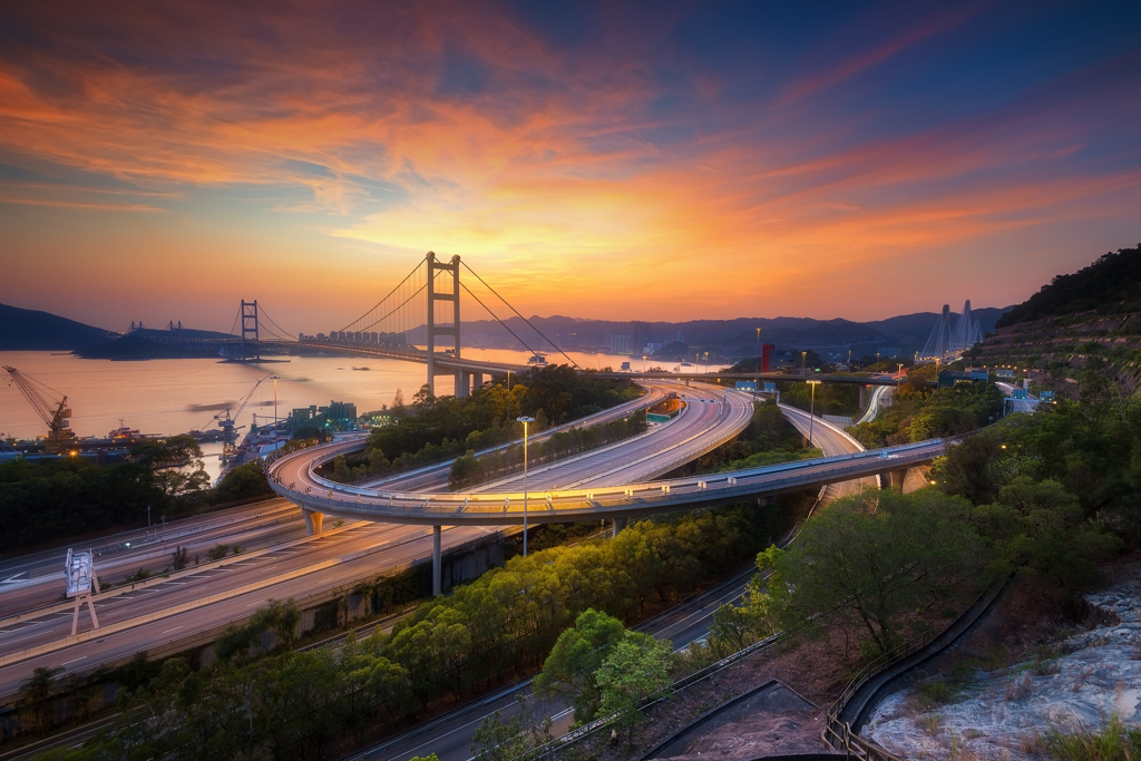 Tsing ma bridge at twilight