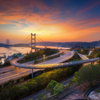 Tsing ma bridge at twilight