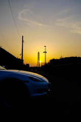 夕日とマイカー