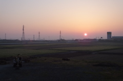 朝靄の中で