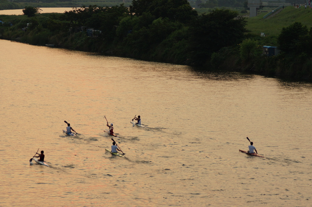 夕日に向かって