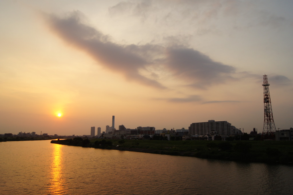 河川敷の夕焼け