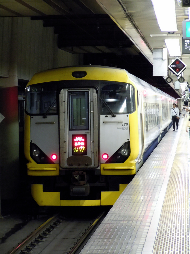 東京駅で出発を待つ特急あやめ５号成田行き
