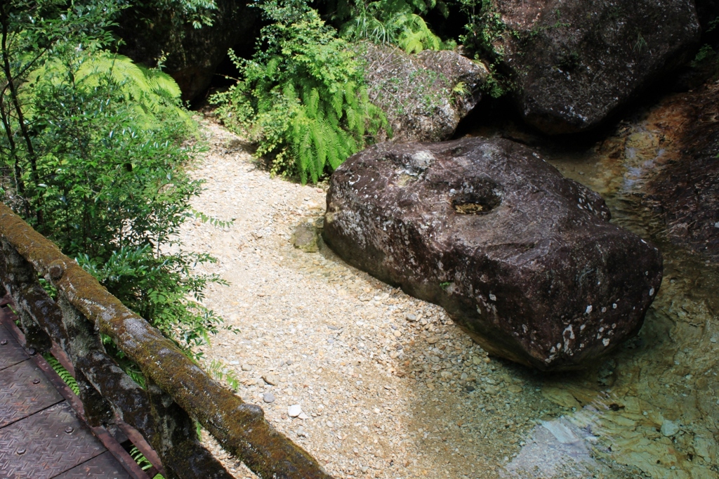 岩の窪みめがけて