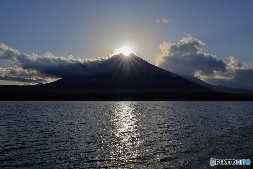 富士山に日が沈む