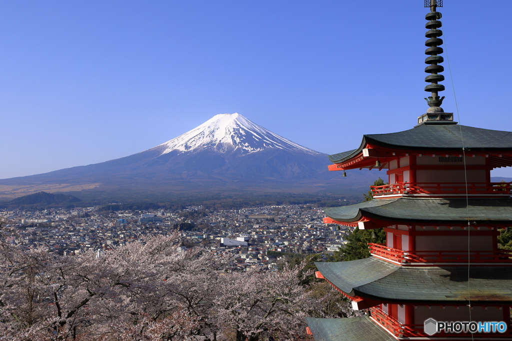 五重塔と桜と富士山