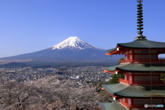 五重塔と桜と富士山