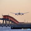 着陸する飛行機