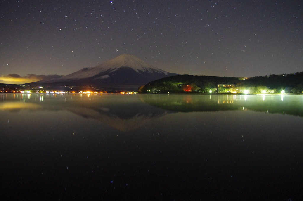 満天の星　湖面の星