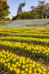 太陽の塔をバックに