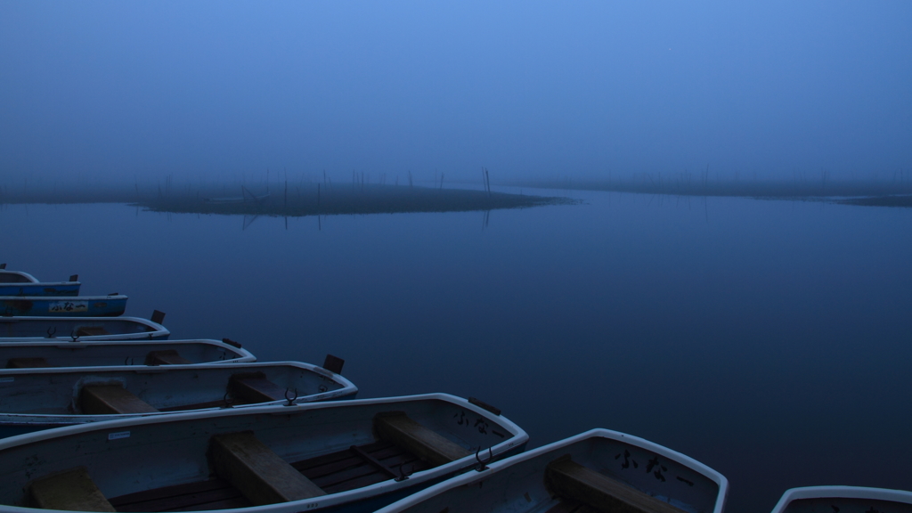 印旛沼・朝景　- 群青の朝霧 -