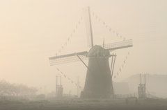 印旛沼・風車　- 穏やかな濃霧の朝 -
