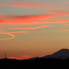 印旛沼・夕景　- 茜雲と飛行機雲 -