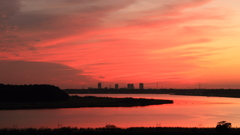 印旛沼・夕景　- 茜色の水面 -