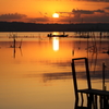 印旛沼・朝景　- 朝陽と漁師たち -