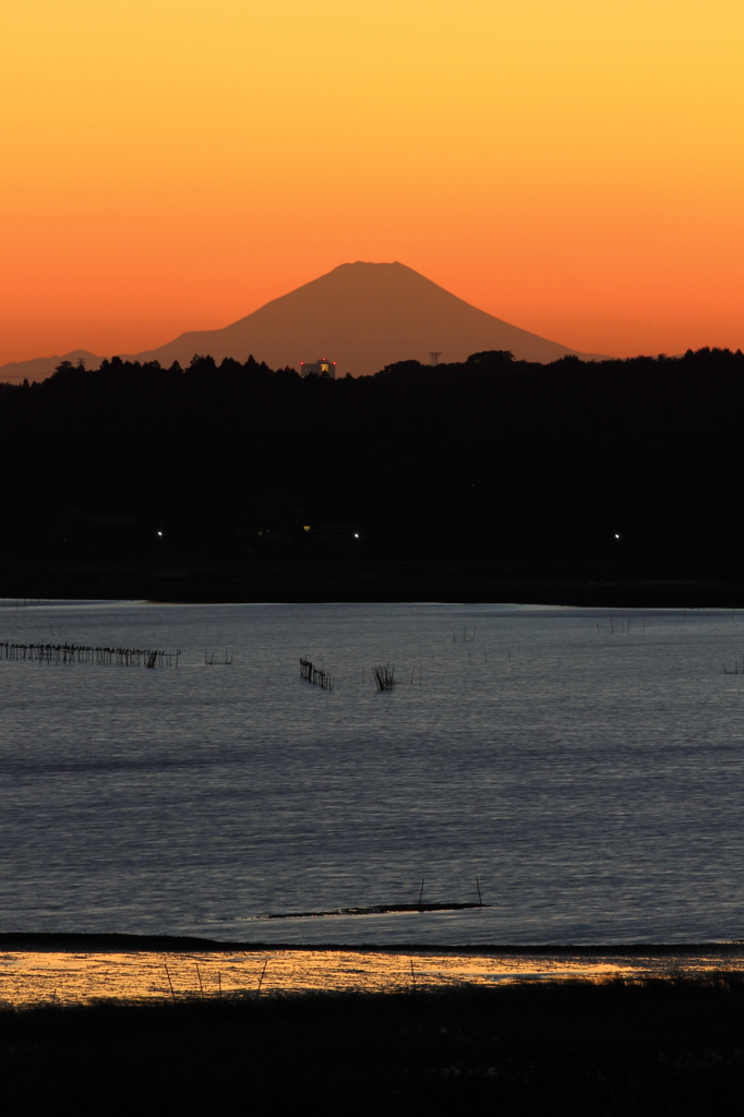 印旛沼・夕景　- 秋日暮れの富士 -