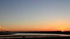 印旛沼・夕景　- 夕陽と富士と飛行機と -