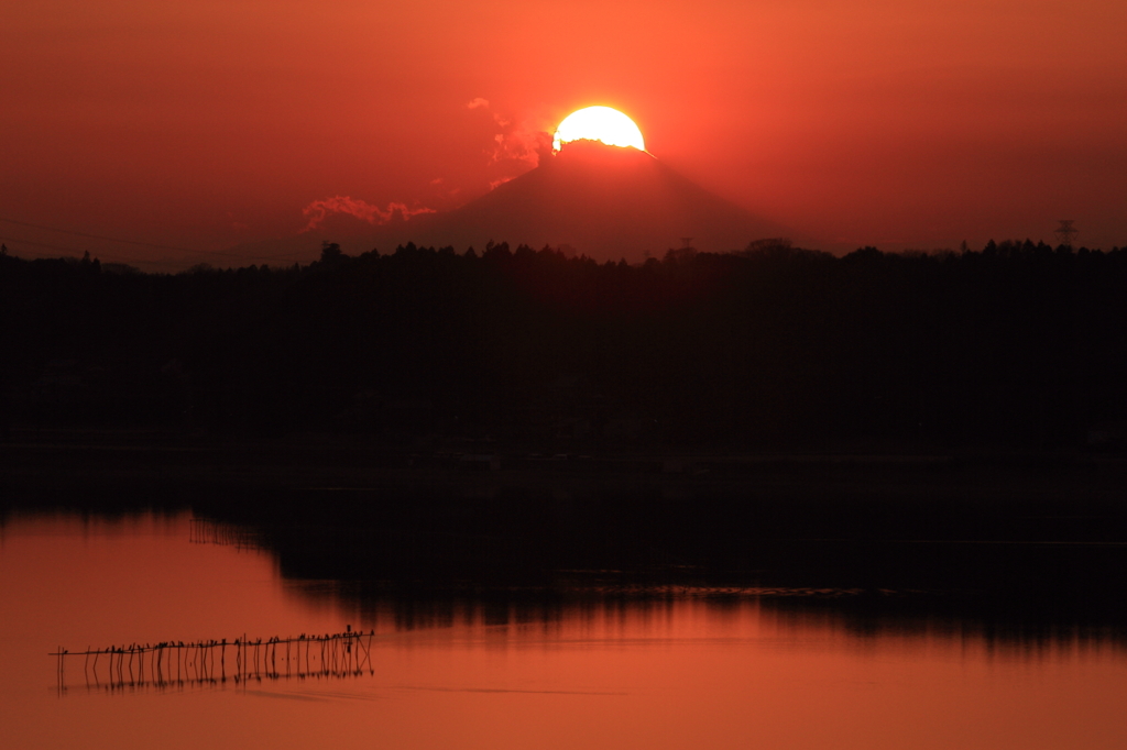 印旛沼・夕景　- 微妙なダイヤモンド富士 -