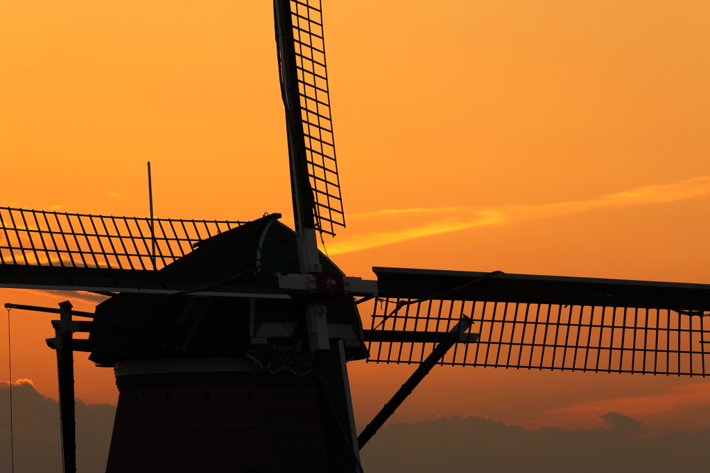 印旛沼・風車　- 穏やかな秋の夕暮れ -