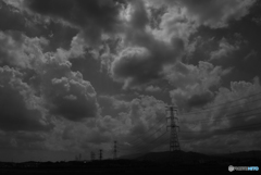高圧電線と夏の雲