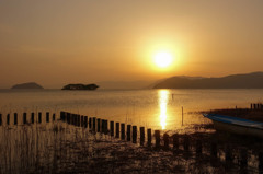 琵琶湖畔の落陽
