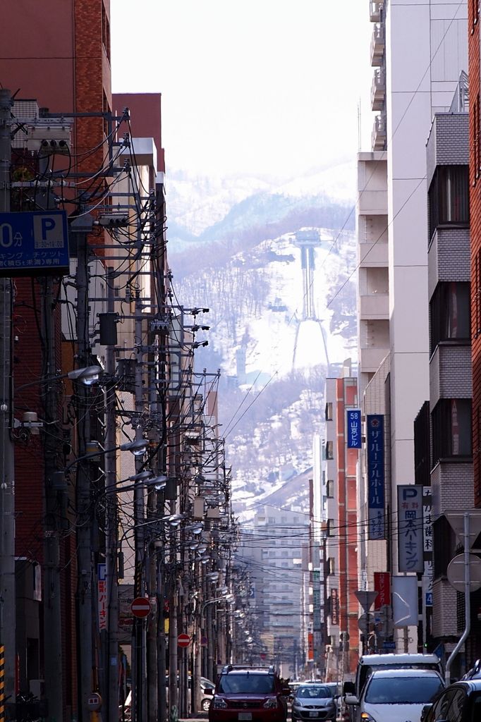 雪山が見える街