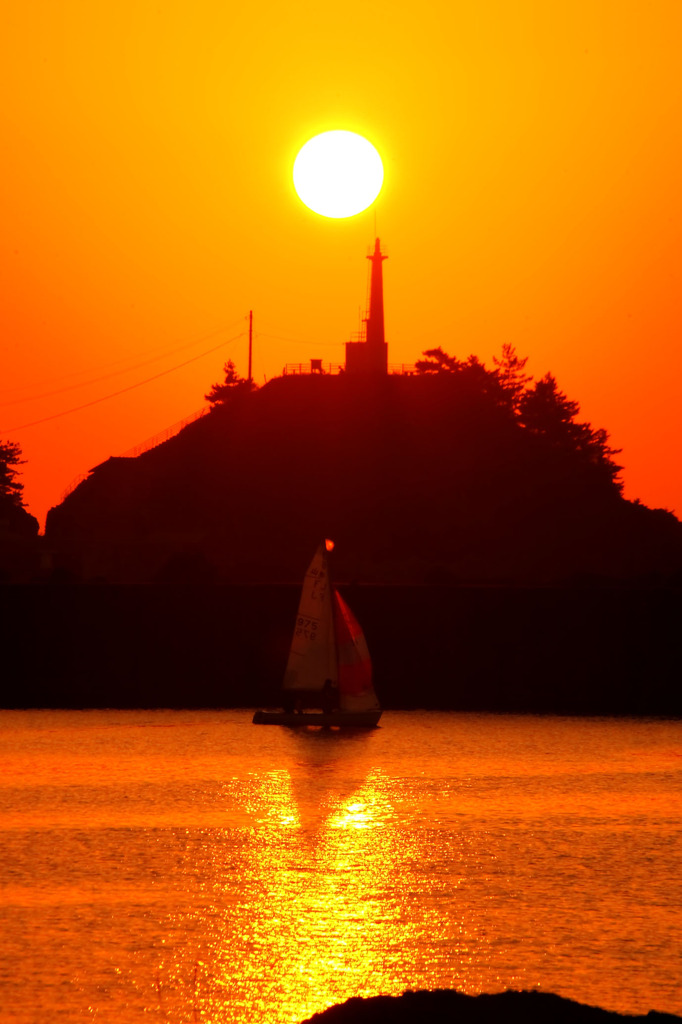 夕日の中で