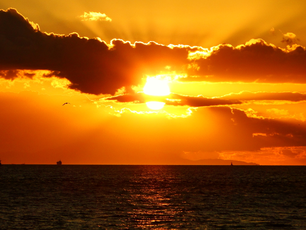 明石海峡の夕日