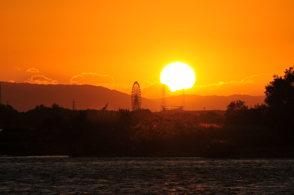 木曽川から見た夕日
