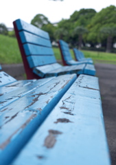 blue benches